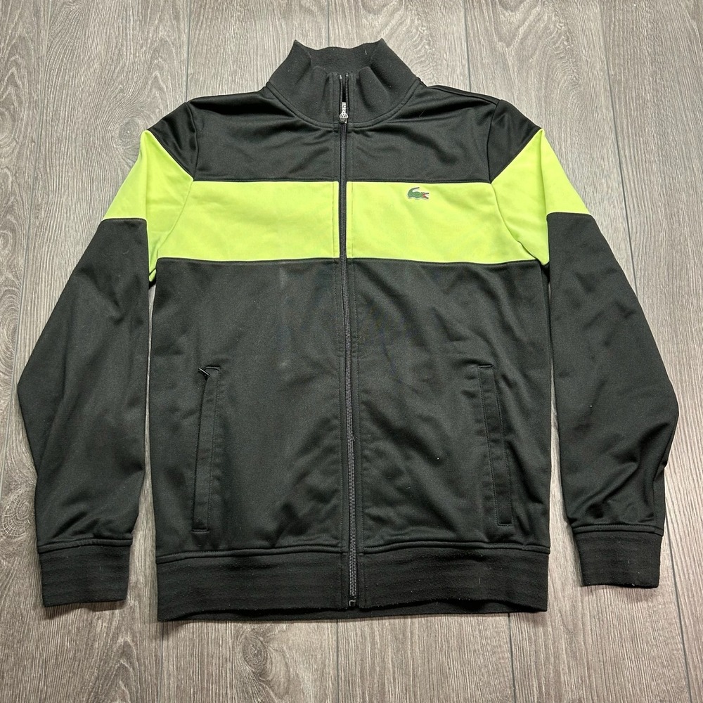 Lacoste Sport Mens Track Jacket Medium Black Neon Green Colorblock Full Zip FR 4